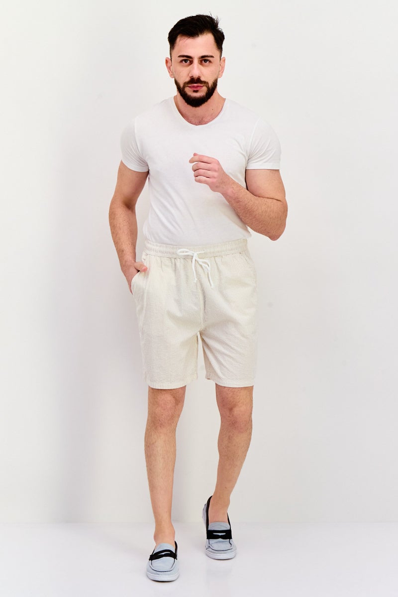 Night Addict Men Striped Basic Shorts, Beige - Image 4