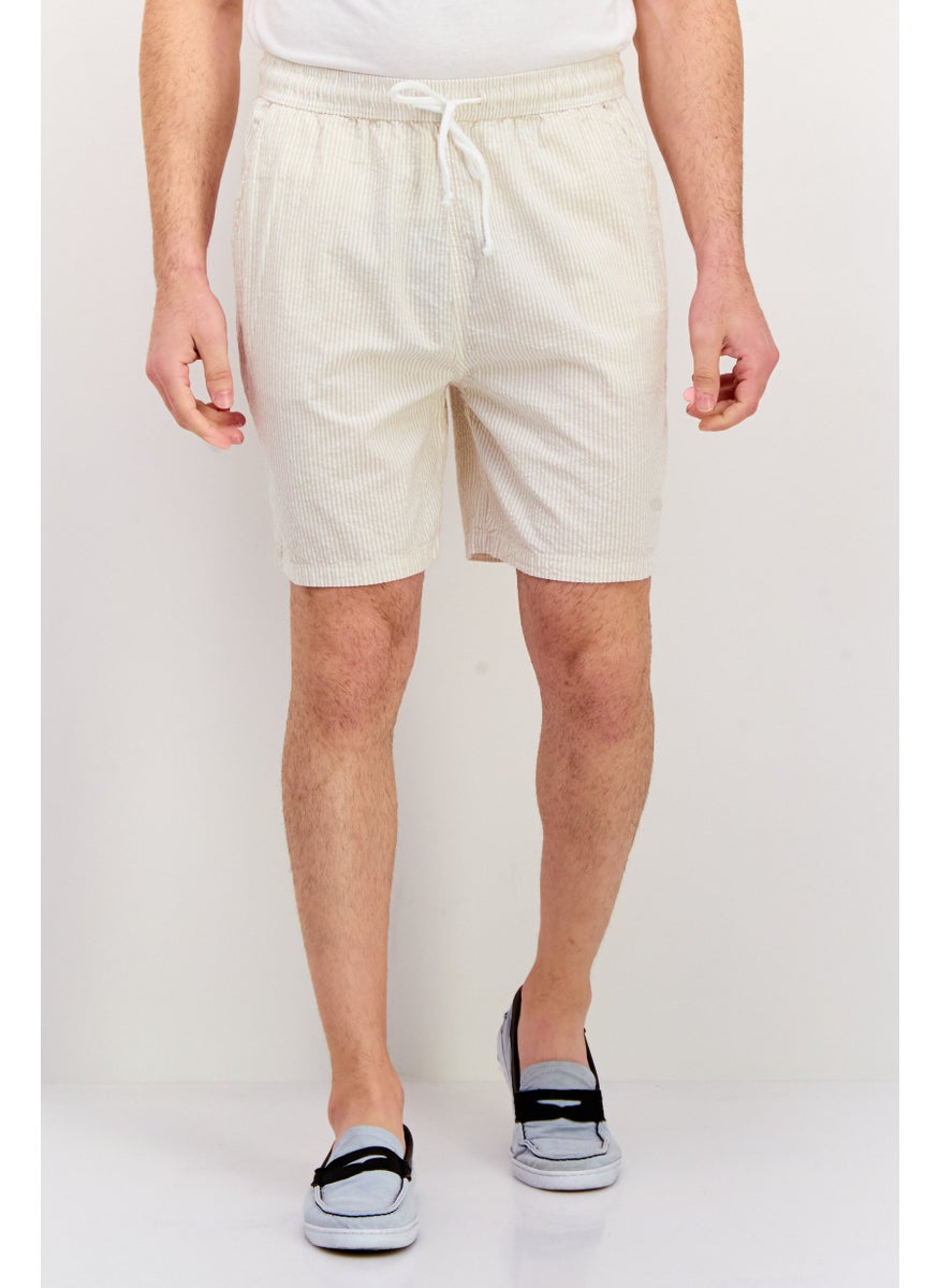 Night Addict Men Striped Basic Shorts, Beige  - Image 1