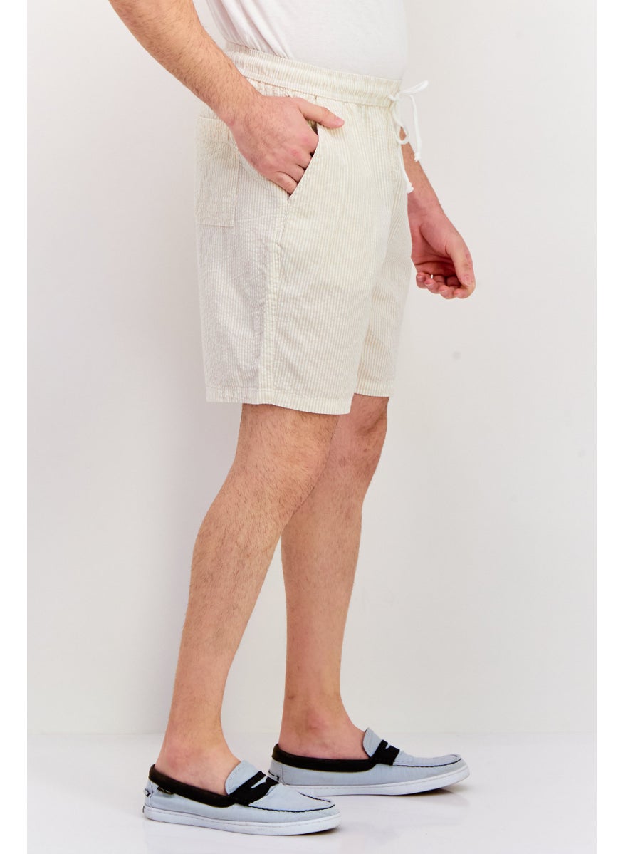 Night Addict Men Striped Basic Shorts, Beige  - Image 2