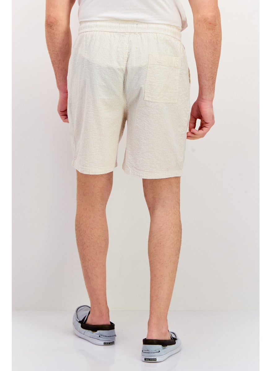 Night Addict Men Striped Basic Shorts, Beige  - Image 3