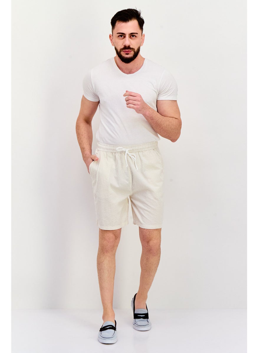 Night Addict Men Striped Basic Shorts, Beige  - Image 4