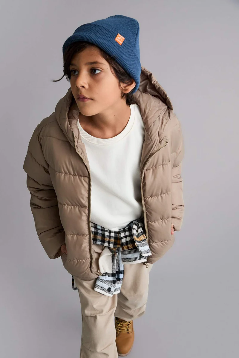 ديفاكتو Boy Waterproof Hooded Zippered Puffer Jacket