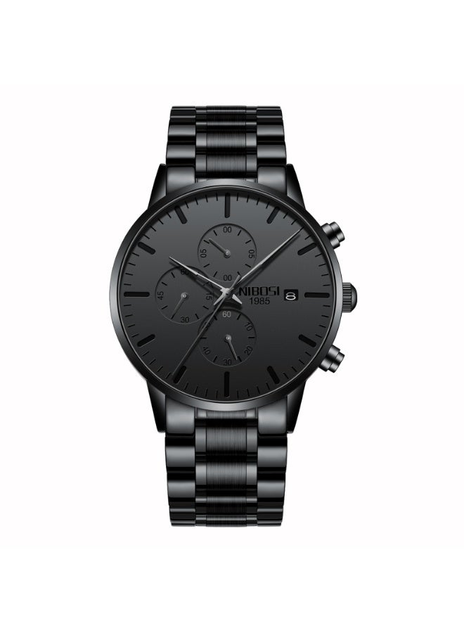 NIBOSI Men's Watches Analog Minimalist Black Dial Watches for Men Business Chronograph Military Casual Wrist Watches Stainless Steel Strap Date - Image 1