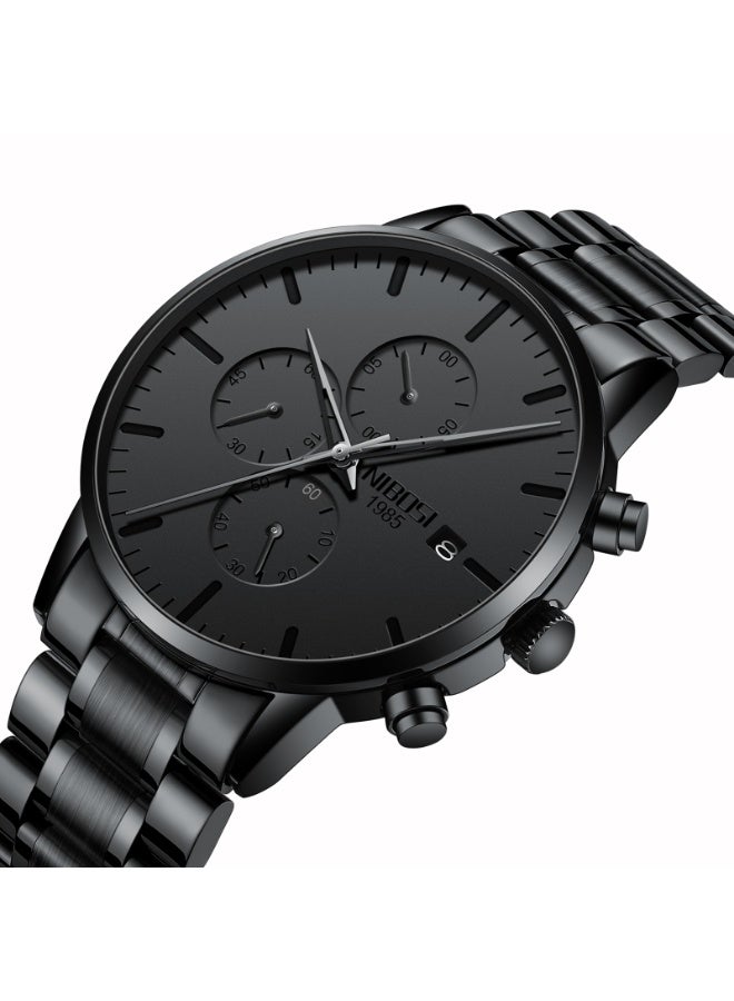 NIBOSI Men's Watches Analog Minimalist Black Dial Watches for Men Business Chronograph Military Casual Wrist Watches Stainless Steel Strap Date - Image 2