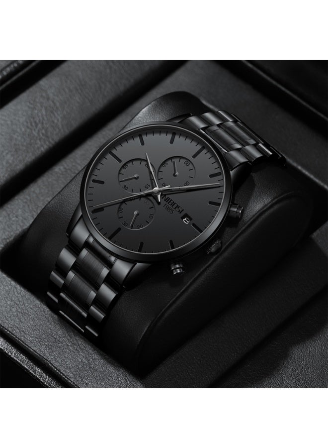NIBOSI Men's Watches Analog Minimalist Black Dial Watches for Men Business Chronograph Military Casual Wrist Watches Stainless Steel Strap Date - Image 3