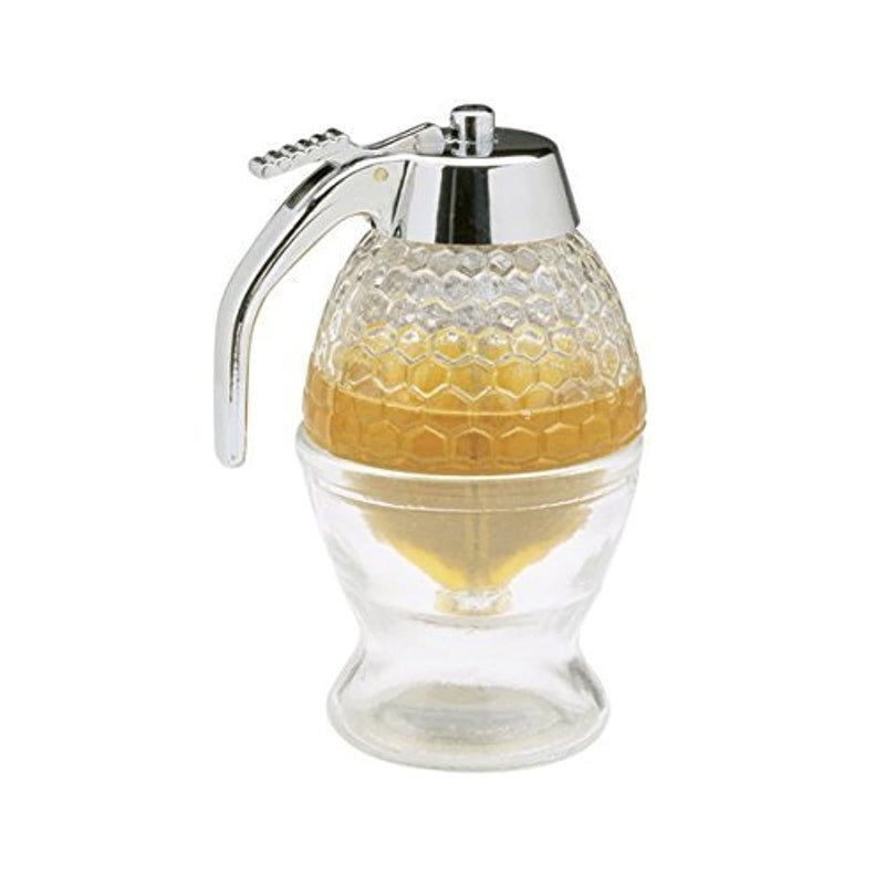 BORBLISS BORBLISS Honeycomb Syrup Dispenser, 1 Cup (8 Ounces), No Drip, Drizzle Release, Acrylic Jar with Stand and Push Dispenser, 8 cm (L) x 9 cm (H), Multicolor - Image 1