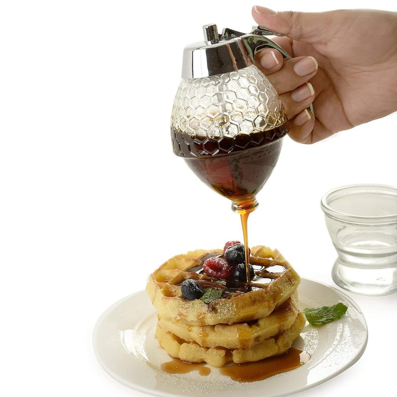 BORBLISS BORBLISS Honeycomb Syrup Dispenser, 1 Cup (8 Ounces), No Drip, Drizzle Release, Acrylic Jar with Stand and Push Dispenser, 8 cm (L) x 9 cm (H), Multicolor - Image 4