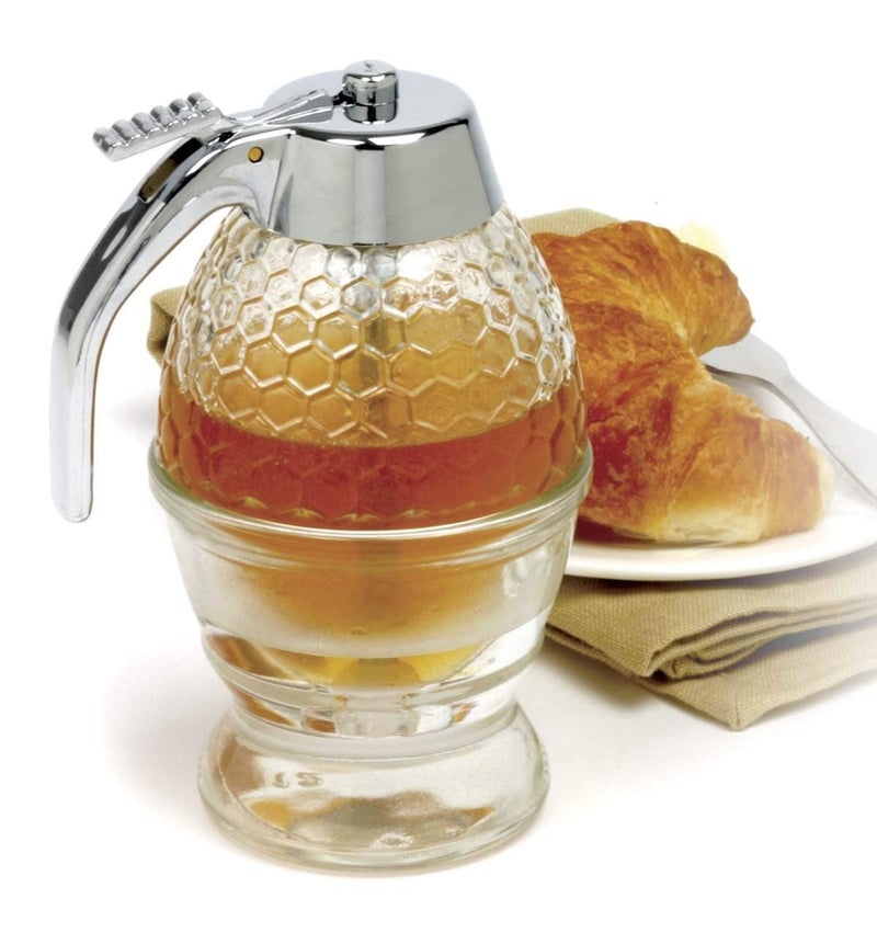 BORBLISS BORBLISS Honeycomb Syrup Dispenser, 1 Cup (8 Ounces), No Drip, Drizzle Release, Acrylic Jar with Stand and Push Dispenser, 8 cm (L) x 9 cm (H), Multicolor - Image 2