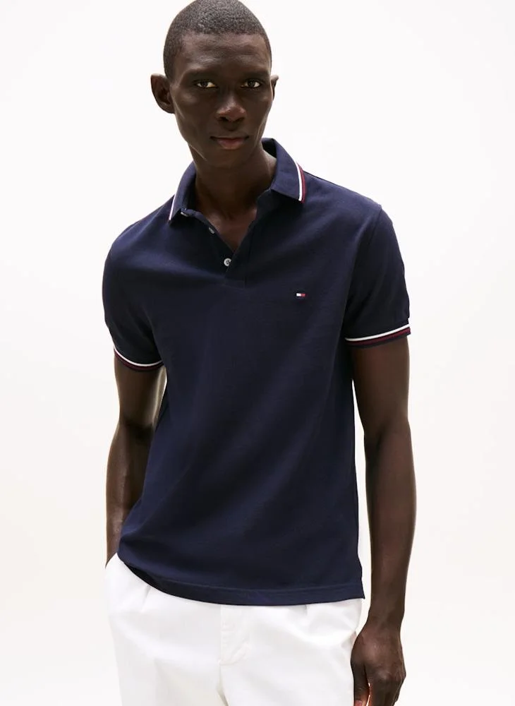 تومي هيلفيغر Logo Print Short Sleeve Tipped Polo Shirt