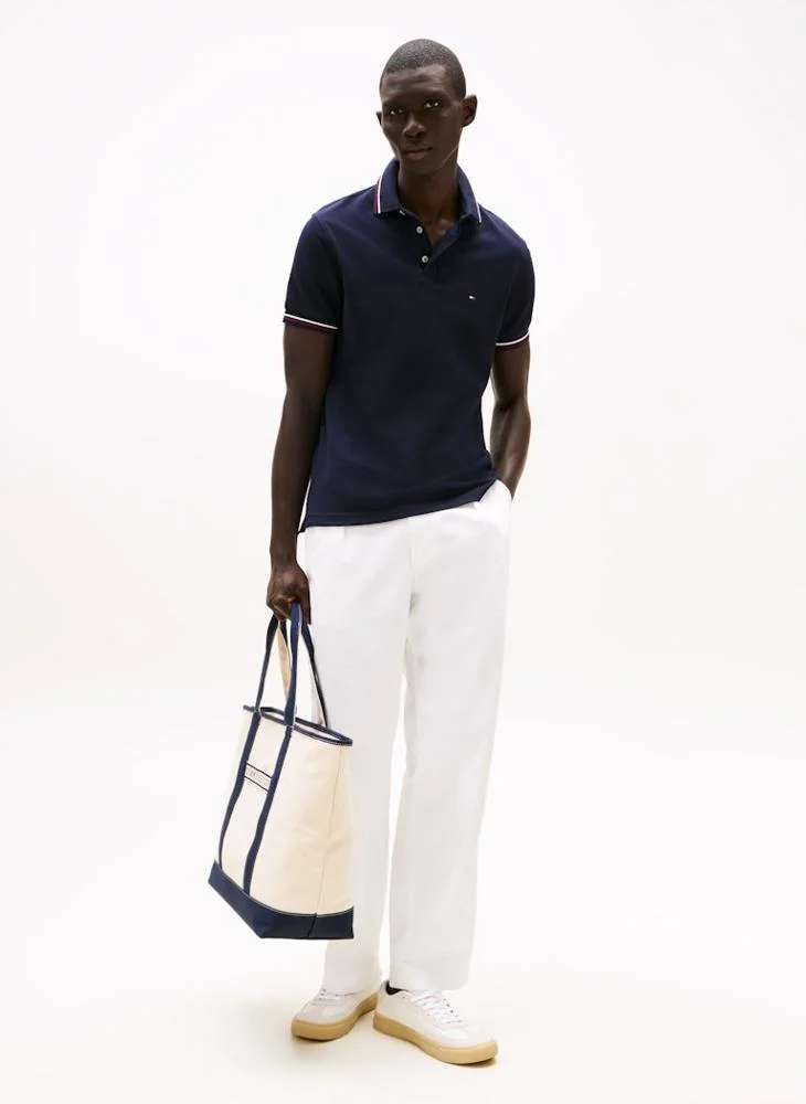 تومي هيلفيغر Logo Print Short Sleeve Tipped Polo Shirt