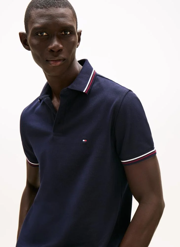 تومي هيلفيغر Logo Print Short Sleeve Tipped Polo Shirt
