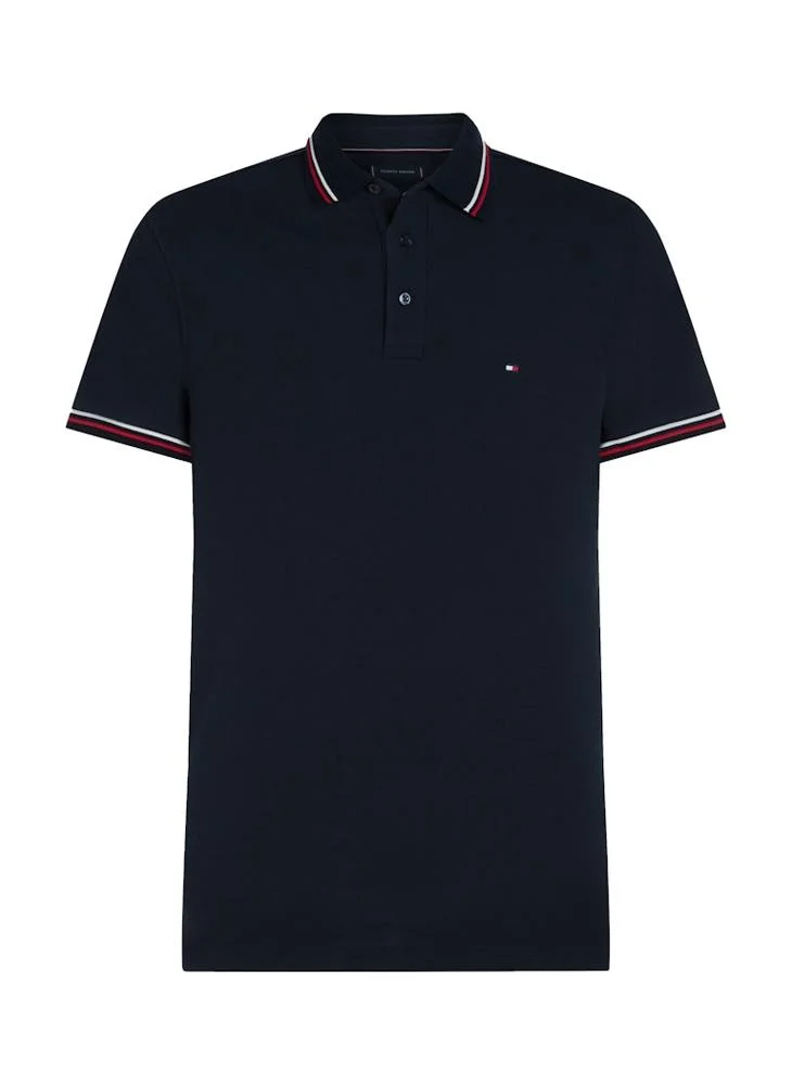 تومي هيلفيغر Logo Print Short Sleeve Tipped Polo Shirt