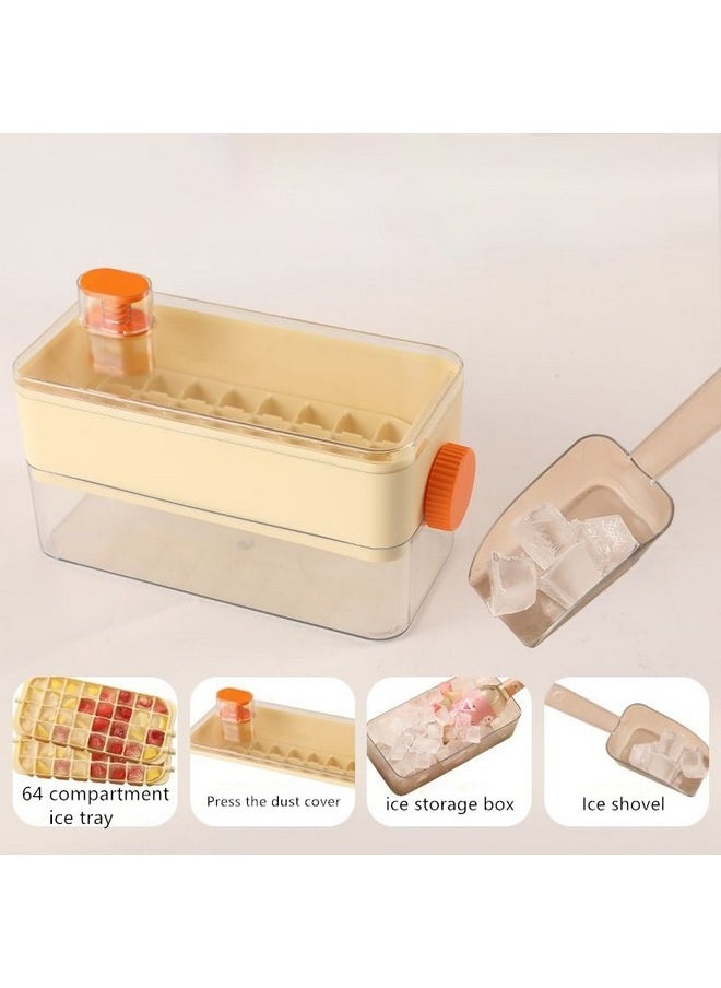 ACA - 64-gird Ice Cube Tray with Lid, Household Integrated Ice Making and Storage Ice Cube Mold, Food-Grade No-touch Push-Type Ice Storage Box - Image 1