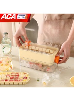 64-gird Ice Cube Tray with Lid, Household Integrated Ice Making and Storage Ice Cube Mold, Food-Grade No-touch Push-Type Ice Storage Box