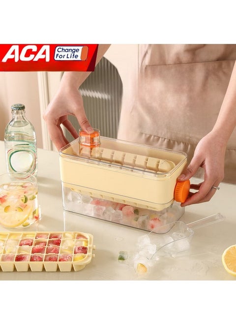 64-gird Ice Cube Tray with Lid, Household Integrated Ice Making and Storage Ice Cube Mold, Food-Grade No-touch Push-Type Ice Storage Box
