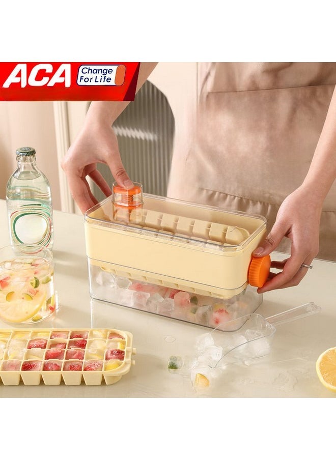 ACA - 64-gird Ice Cube Tray with Lid, Household Integrated Ice Making and Storage Ice Cube Mold, Food-Grade No-touch Push-Type Ice Storage Box - Image 1