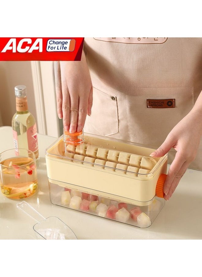 ACA - 64-gird Ice Cube Tray with Lid, Household Integrated Ice Making and Storage Ice Cube Mold, Food-Grade No-touch Push-Type Ice Storage Box - Image 1