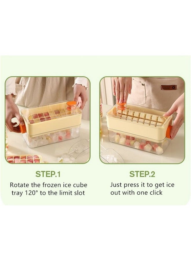 ACA - 64-gird Ice Cube Tray with Lid, Household Integrated Ice Making and Storage Ice Cube Mold, Food-Grade No-touch Push-Type Ice Storage Box - Image 1