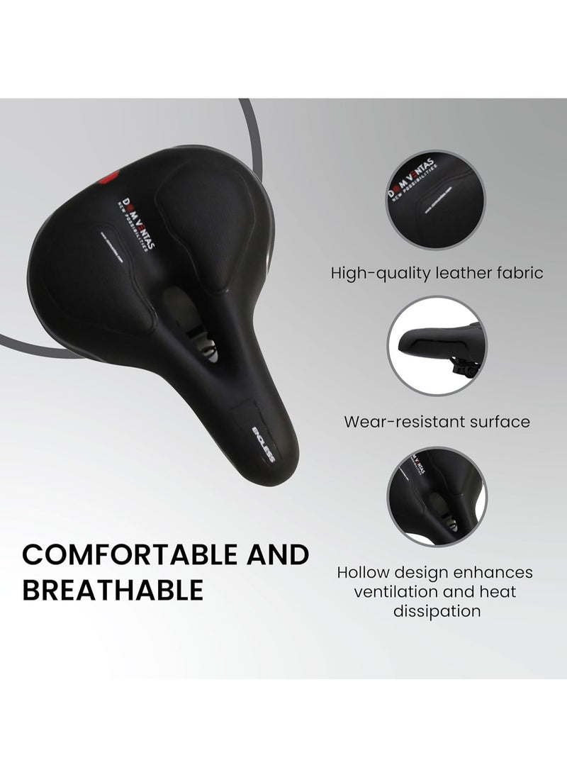 EL1047 Wide Cycle Seat with Red Reflective Safety Strip | Material : PU | Universal Memory Foam Seat with Breathable, Shock Absorbing and Waterproof Bike Saddle for All Type of Bikes