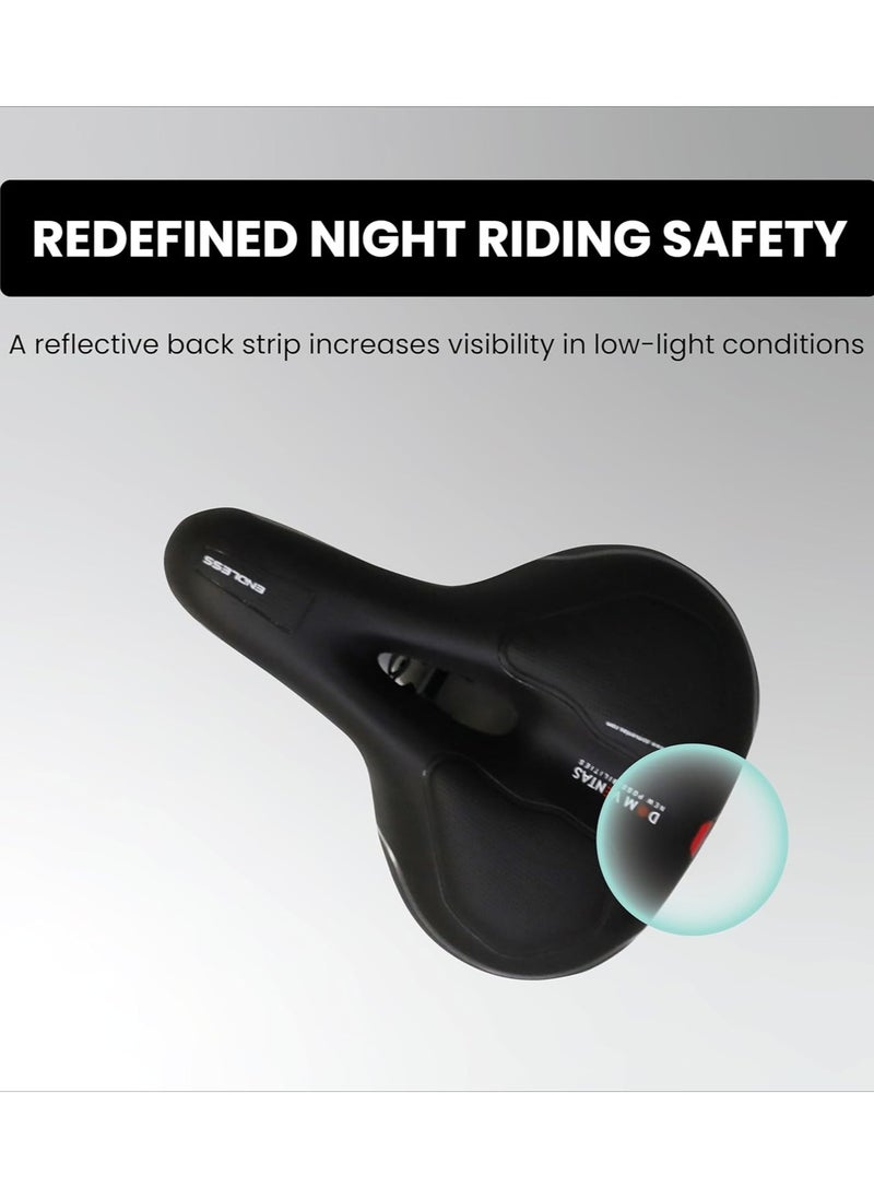 EL1047 Wide Cycle Seat with Red Reflective Safety Strip | Material : PU | Universal Memory Foam Seat with Breathable, Shock Absorbing and Waterproof Bike Saddle for All Type of Bikes