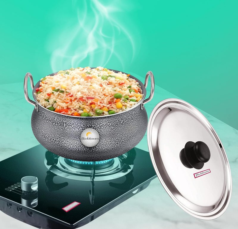 FLIXBLOOM Flixbloom Special Black Induction 65 Litre Handi with lid Pongal Handi Gundu Kadai Harees PotSauce PotBiryani HandiPunjabi HandiKhichadi Handi Cookware Serveware Handi for Kitchen - Image 2
