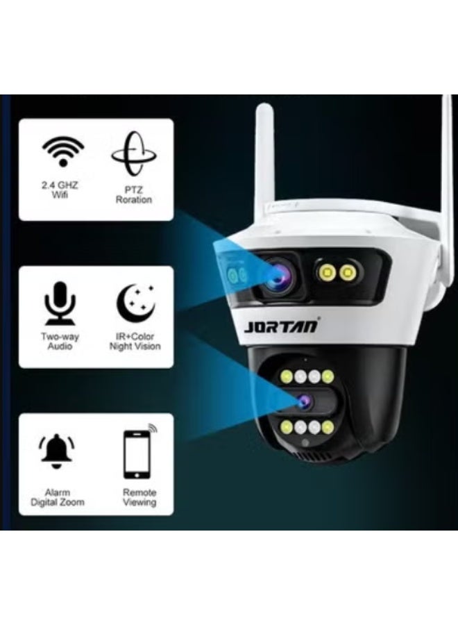 JORTAN 9MP Dual Lens WiFi Outdoor PTZ Security Camera | 360° Pan Tilt Wireless CCTV Camera with Motion Detection Tracking 2-Way Audio Color Night Vision Spotlight Siren IP66 Waterproof for Home Garage Farm Outdoor Surveillance - Image 1