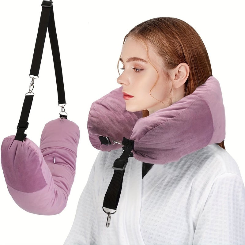 Dust Pink U Shaped Travel Neck Pillow With Refillable Cover For Airplane - Image 1