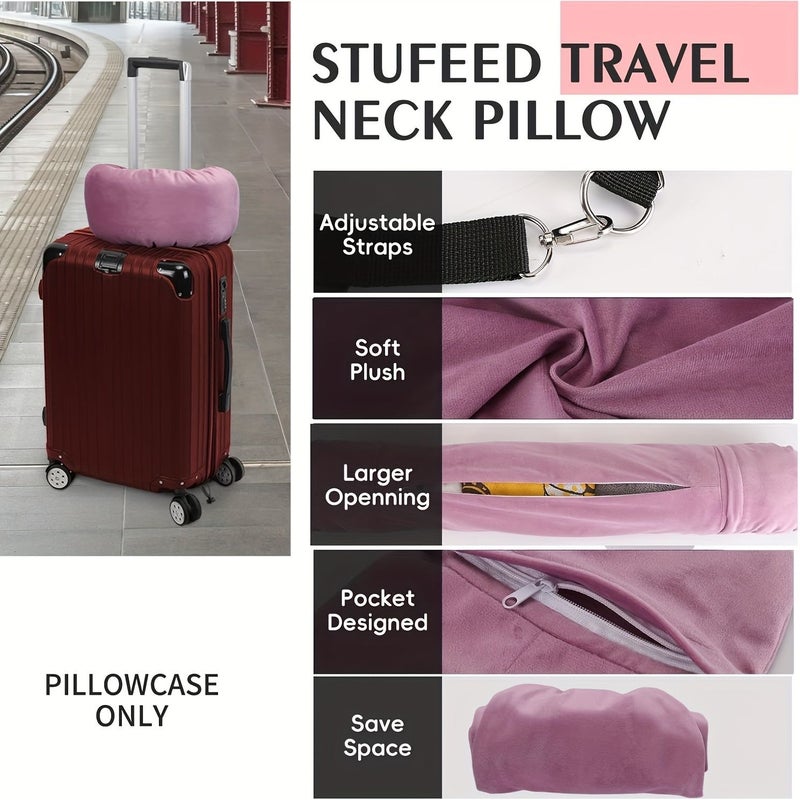 Dust Pink U Shaped Travel Neck Pillow With Refillable Cover For Airplane - Image 4
