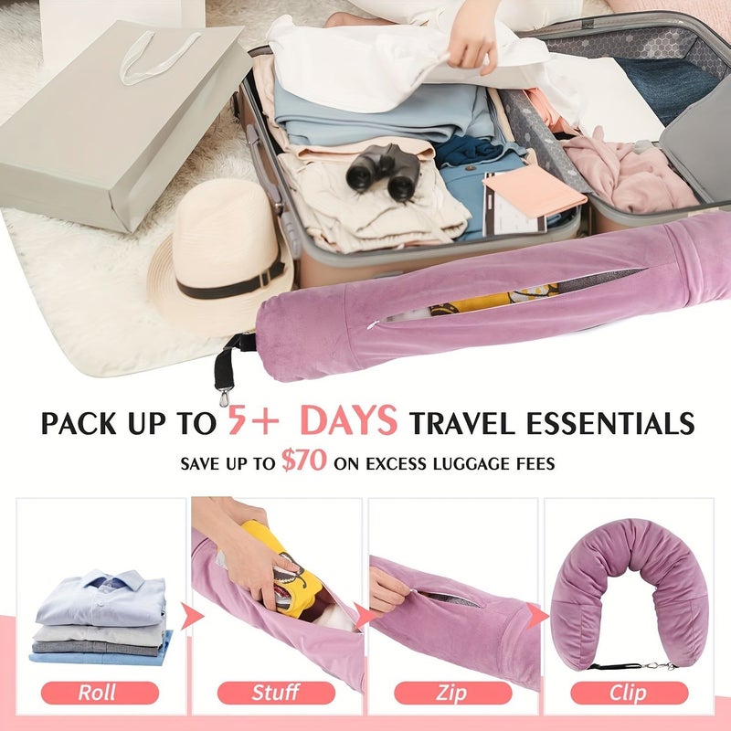 Dust Pink U Shaped Travel Neck Pillow With Refillable Cover For Airplane - Image 3