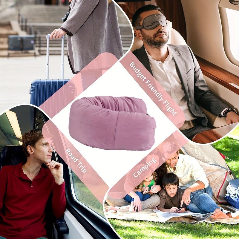 Dust Pink U Shaped Travel Neck Pillow With Refillable Cover For Airplane - Image 5