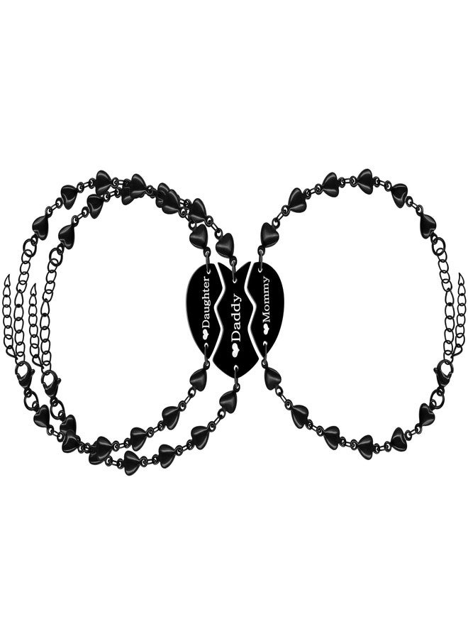 Tobestu 3 Pieces Family Bracelets Adjustable Black Heart Link Chain, Stainless Matching Puzzle Heart Bracelets Engraved Daughter Daddy Mommy Gifts for Mothers Day Y4238 - Image 1