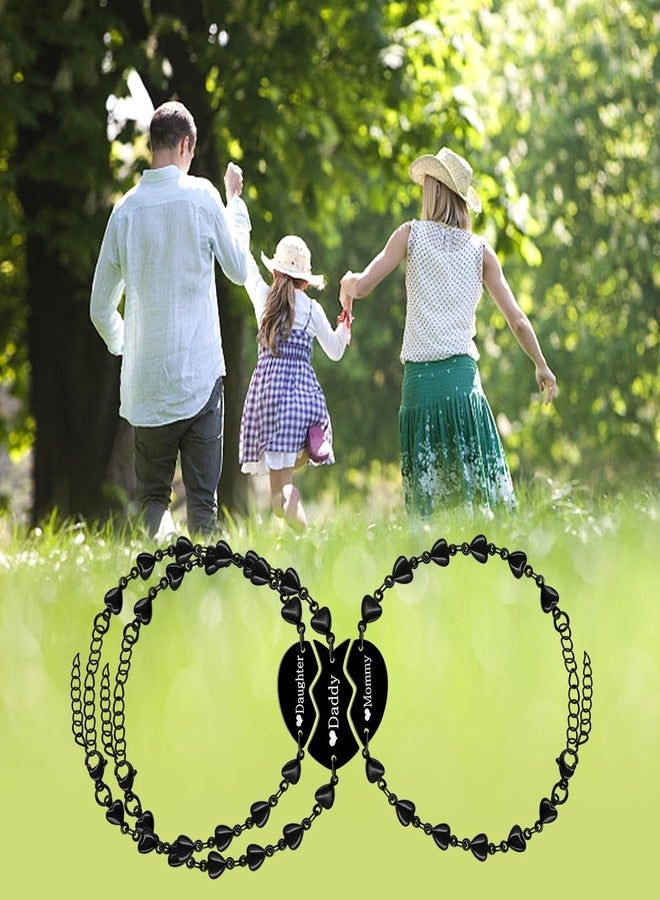 Tobestu 3 Pieces Family Bracelets Adjustable Black Heart Link Chain, Stainless Matching Puzzle Heart Bracelets Engraved Daughter Daddy Mommy Gifts for Mothers Day Y4238 - Image 2