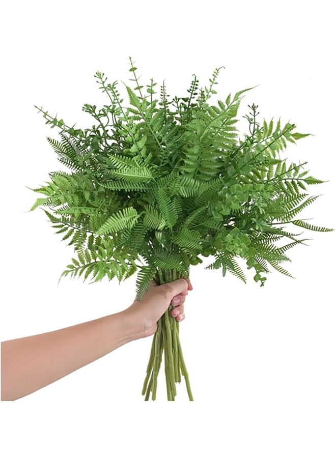 erorex 12 Pcs Mixed Eucalyptus Leaves Stems Greenery Stems Faux Greenery Branches With 5 Kinds Of Greenery Leaves For Wedding Bouquet Table Centerpieces Green - Image 1
