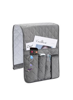 Sofa Remote Control Holder, Grey Arm Chair Tidy Organisers, Armchair Caddy Non-Slip Bedside Sofa Caddy Hanging Soft Armrest Organiser with 5 Pockets for Tablet Cellphone, Magazines Book, Glasses