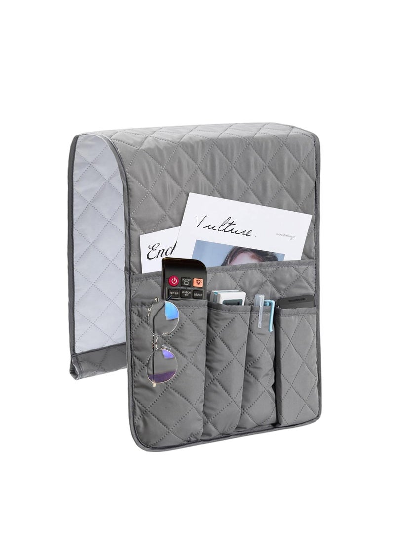 Generic - Sofa Remote Control Holder, Grey Arm Chair Tidy Organisers, Armchair Caddy Non-Slip Bedside Sofa Caddy Hanging Soft Armrest Organiser with 5 Pockets for Tablet Cellphone, Magazines Book, Glasses - Image 1