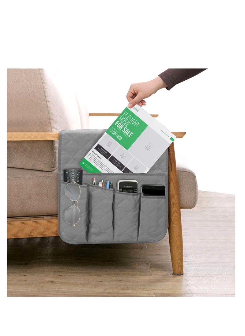 Generic - Sofa Remote Control Holder, Grey Arm Chair Tidy Organisers, Armchair Caddy Non-Slip Bedside Sofa Caddy Hanging Soft Armrest Organiser with 5 Pockets for Tablet Cellphone, Magazines Book, Glasses - Image 1