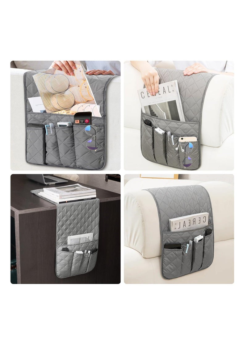 Generic - Sofa Remote Control Holder, Grey Arm Chair Tidy Organisers, Armchair Caddy Non-Slip Bedside Sofa Caddy Hanging Soft Armrest Organiser with 5 Pockets for Tablet Cellphone, Magazines Book, Glasses - Image 1