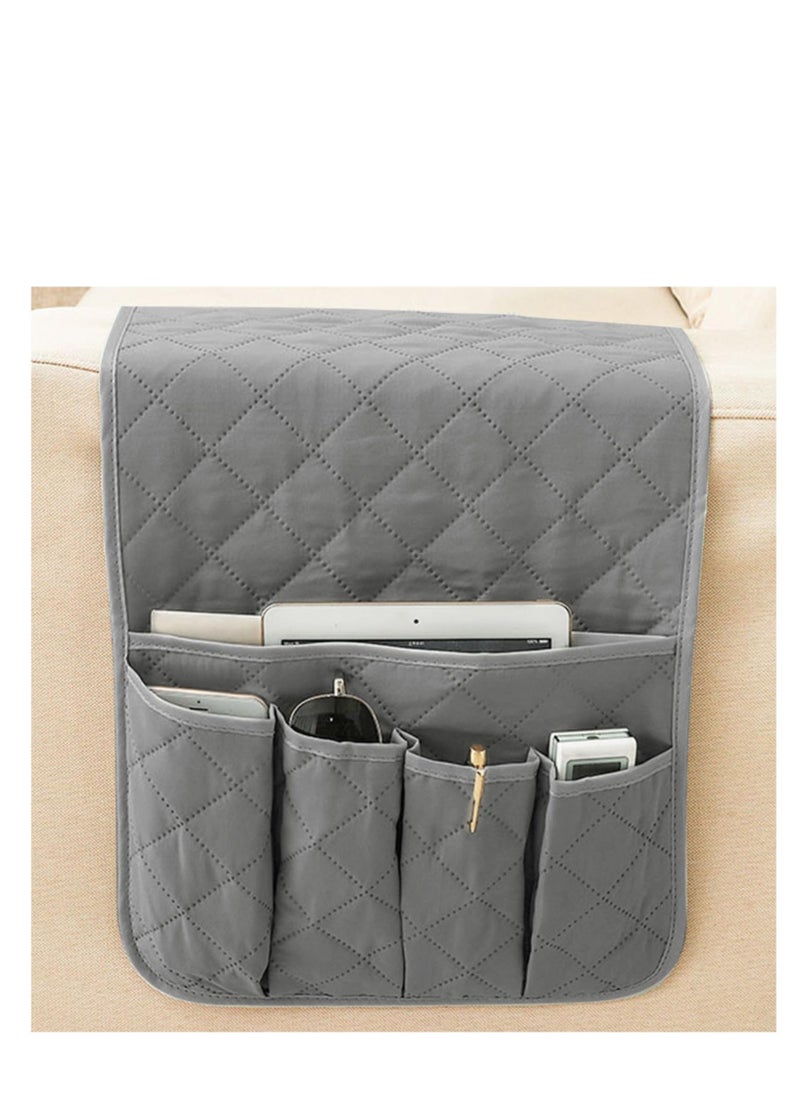Generic - Sofa Remote Control Holder, Grey Arm Chair Tidy Organisers, Armchair Caddy Non-Slip Bedside Sofa Caddy Hanging Soft Armrest Organiser with 5 Pockets for Tablet Cellphone, Magazines Book, Glasses - Image 1