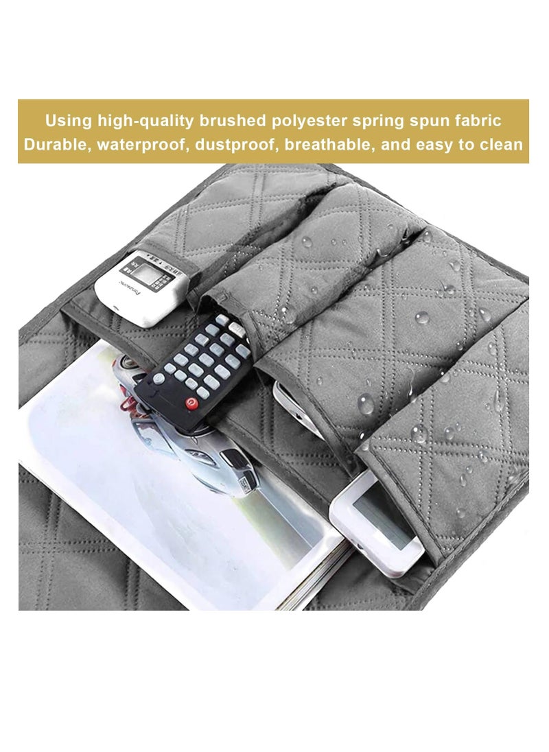 Generic - Sofa Remote Control Holder, Grey Arm Chair Tidy Organisers, Armchair Caddy Non-Slip Bedside Sofa Caddy Hanging Soft Armrest Organiser with 5 Pockets for Tablet Cellphone, Magazines Book, Glasses - Image 1