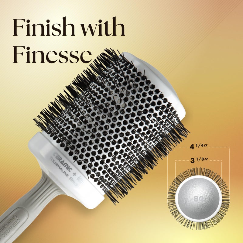 Olivia Garden Ceramic + Ion Round Thermal Hair Brush - Not Electrical - Professional Blowout Brush for Normal to Thick Hair - 4.25"-Diameter Barrel - White and Grey - CI-80 - Image 4
