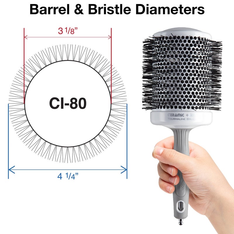 Olivia Garden Ceramic + Ion Round Thermal Hair Brush - Not Electrical - Professional Blowout Brush for Normal to Thick Hair - 4.25"-Diameter Barrel - White and Grey - CI-80 - Image 1