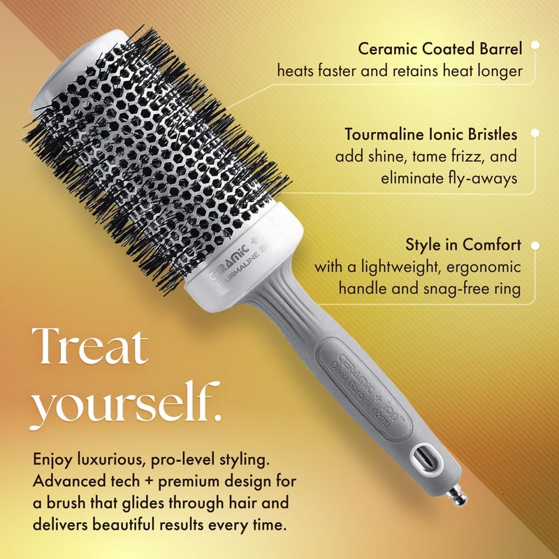 Olivia Garden Ceramic + Ion Round Thermal Hair Brush - Not Electrical - Professional Blowout Brush for Normal to Thick Hair - 4.25"-Diameter Barrel - White and Grey - CI-80 - Image 2