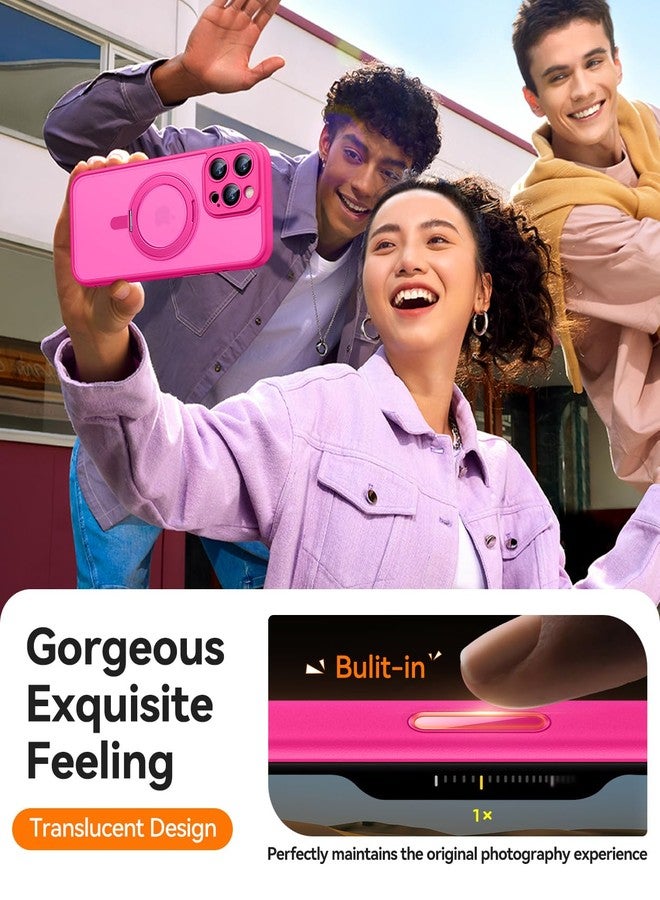 CANSHN 360° Stand for iPhone 16 Pro Case with Camera Protection [Camera Control Button] for Magsafe (Magnetic Robust Stand Ring), Matt Bright Pink - Image 4