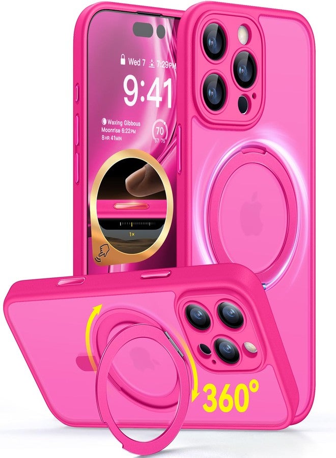 CANSHN 360° Stand for iPhone 16 Pro Case with Camera Protection [Camera Control Button] for Magsafe (Magnetic Robust Stand Ring), Matt Bright Pink - Image 1