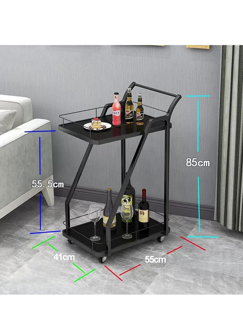 عربة تقديم بار من طبقتين مع عجلات - عربة كوكتيل متدحرجة للمنزل والمطبخ وغرفة الطعام ومنظم مشروبات أنيق للحفلات والترفيه - Image 2