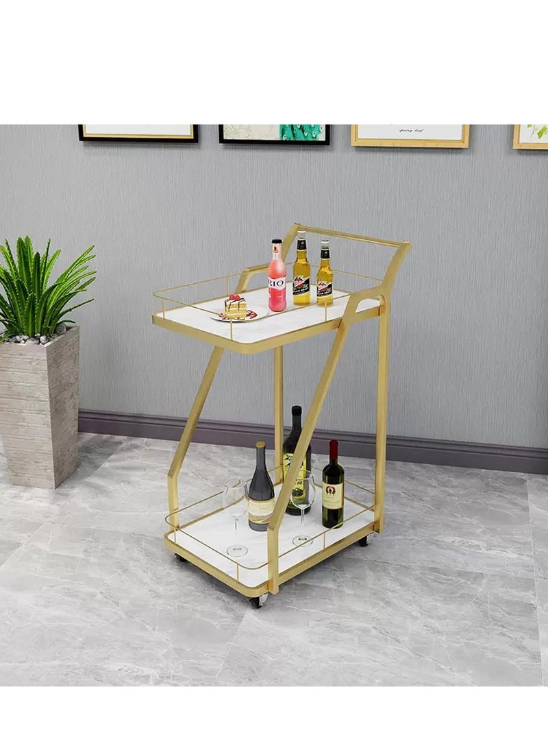 عربة تقديم بار من طبقتين مع عجلات - عربة كوكتيل متدحرجة للمنزل والمطبخ وغرفة الطعام ومنظم مشروبات أنيق للحفلات والترفيه - Image 5
