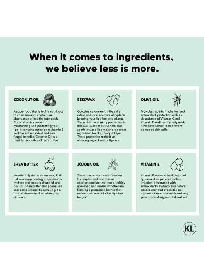 Kind Lips بلسم شفاه مغذي مهدئ مرطب للشفاه الجافة المتشققة المصنوعة في الولايات المتحدة مع مكونات عضوية طبيعية 100% من وزارة الزراعة الأمريكية مجموعة نكهات من 3 - Image 4