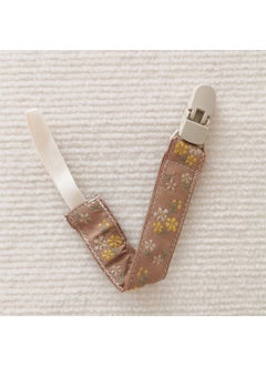 Ethnic Embroidered Pacifier Clip for Babies Yellow flowers on light brown background [plastic clip]]