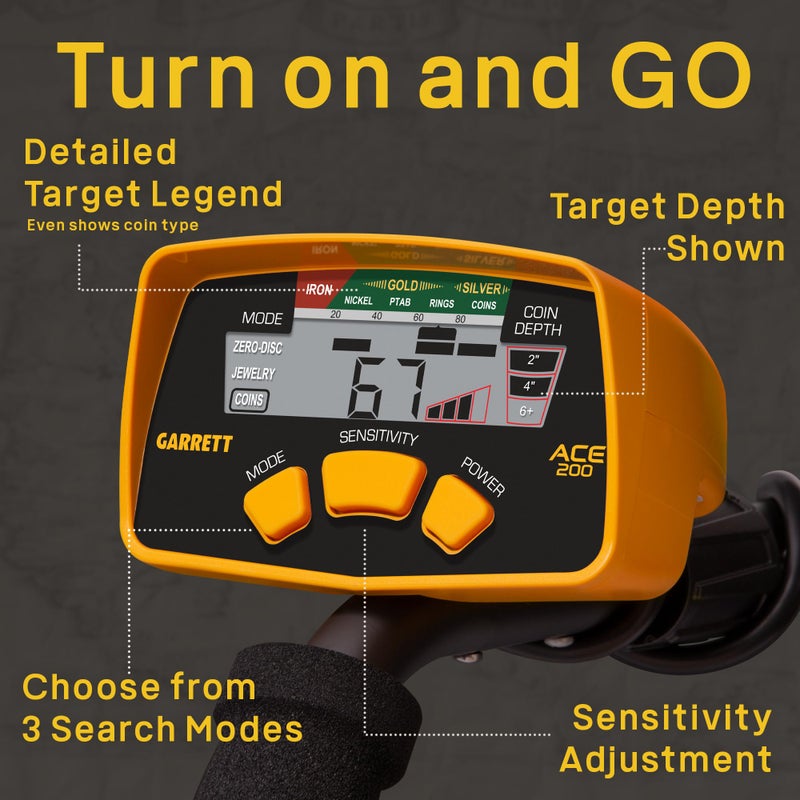 Garrett كاشف المعادن غاريت ACE 200 للبالغين والأطفال، صنع في الولايات المتحدة الأمريكية، ملف بحث مقاوم للماء - Image 4