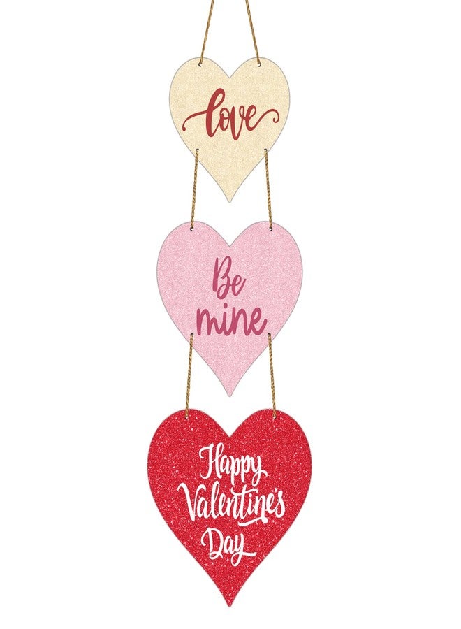 YUNKKIN Valentines Day Door Decorations Glittery Heart Wreath Valentines Day Wall Decor Wooden Valentines Door Hanger Love Be Mine Happy Valentines Day Door Sign for Front Door Wall Indoor Home Decor - Image 1